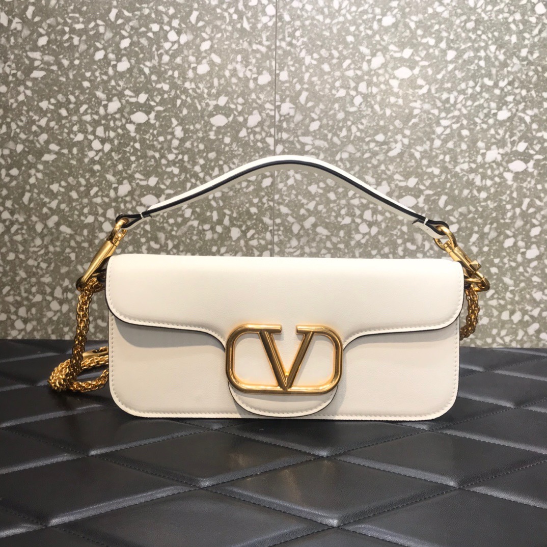 Valentino Garavani Loco Shoulder Bag in Ivory Calfskin Leather